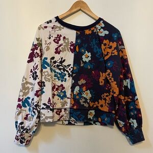 Maeve by Anthropologie Women’s Puff-Sleeved Sweatshirt Purple White Floral XS